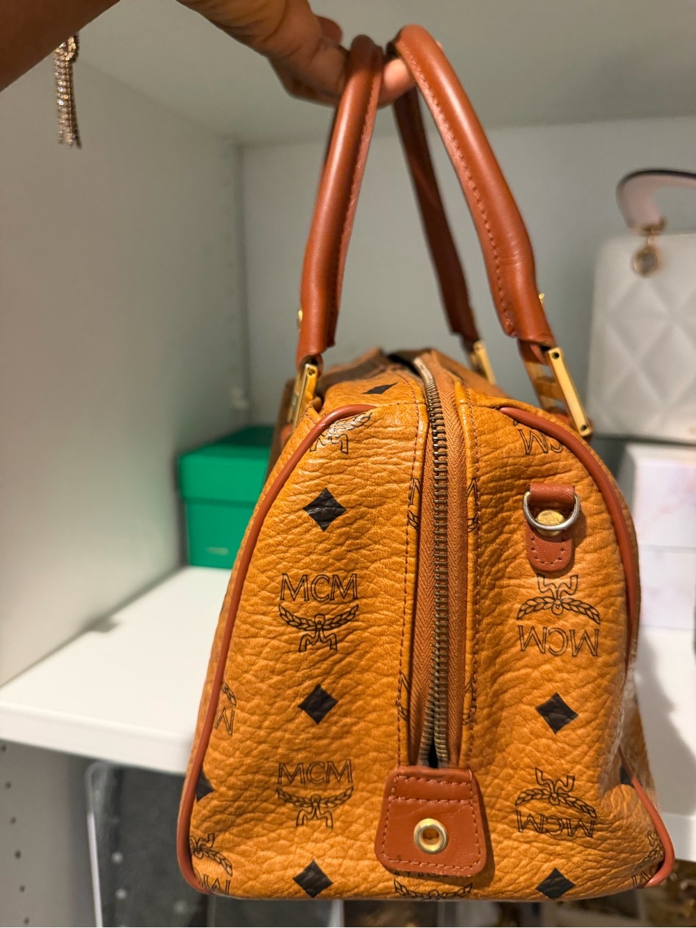 MCM Cognac/Chestnut Visetos Monogram Top-Handle Satchel - Picture 3 of 5